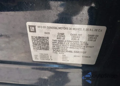 2020 Chevrolet Blazer Fwd 2Lt z USA, uszkodzony, nr VIN 3GNKBCR46LS681537